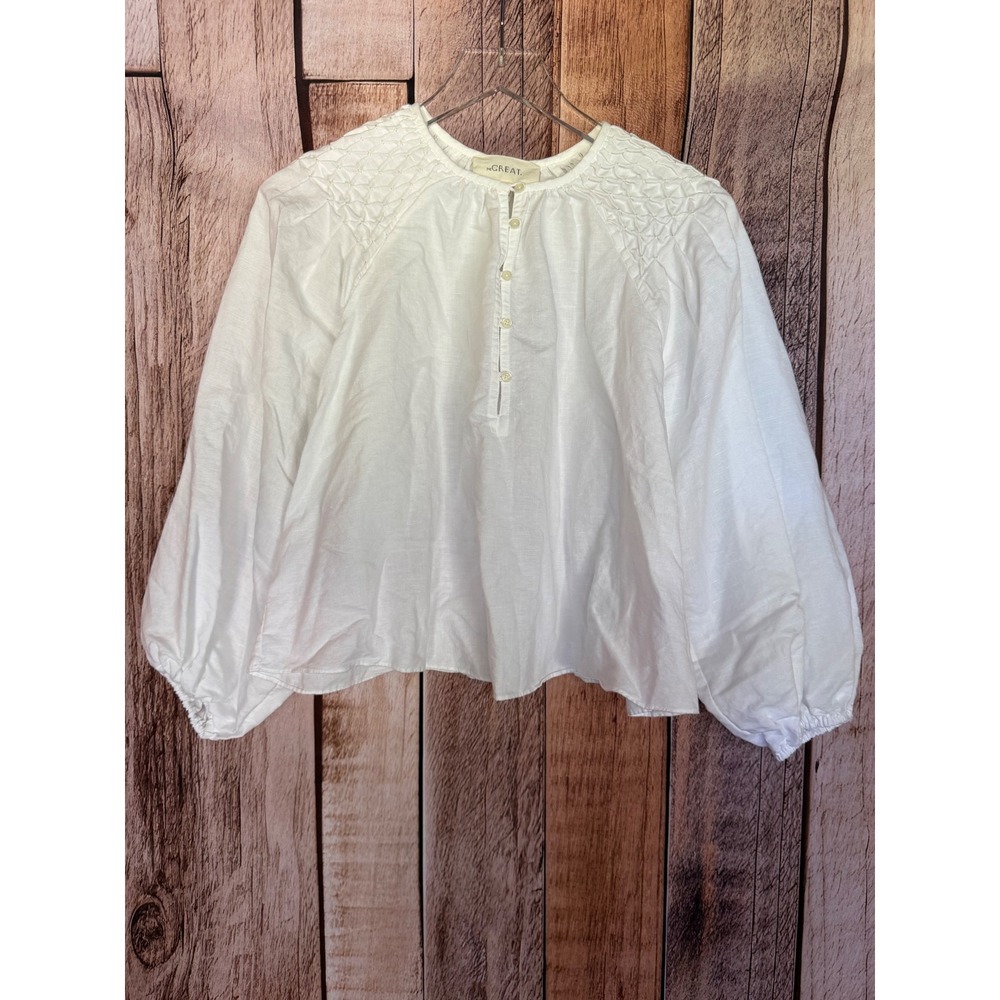 The Great Smocked Balloon Sleeve Peasant Blouse Prairie White Size 2 Medium